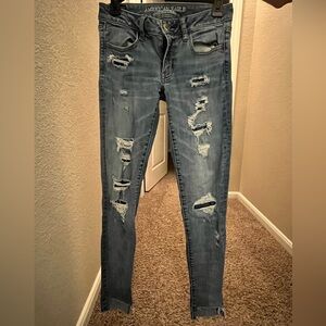 American Eagle Outfitters Ripped Skinny Jeans - Light Blue